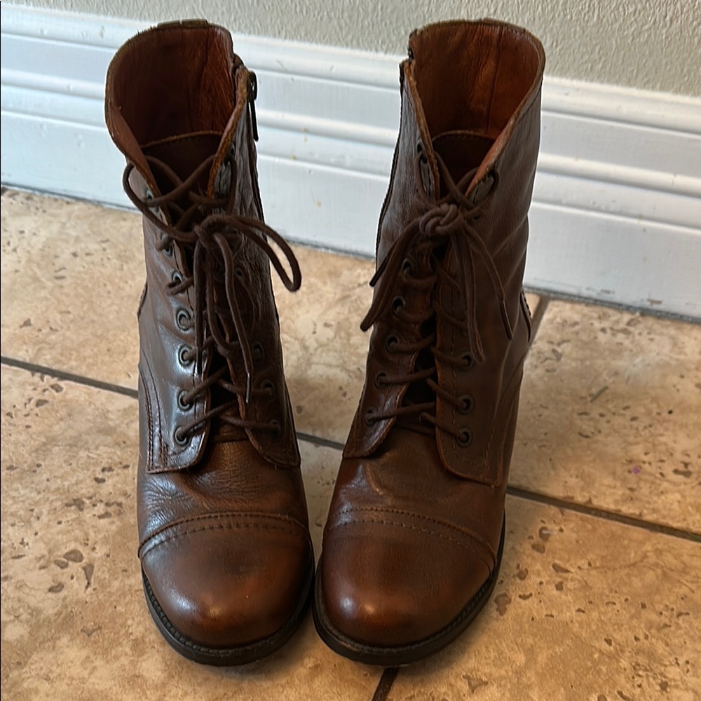 Steve Madden Brown Leather Lace-Up/zipper Boots